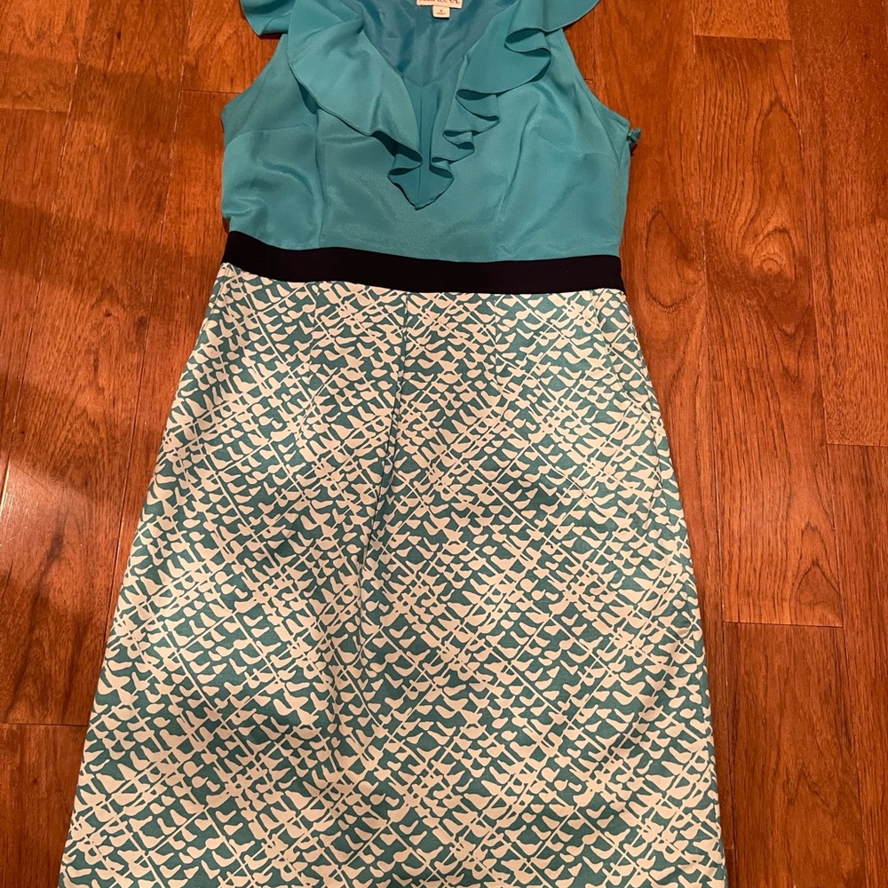 Merona Teal and White Ruffle Neck Dress